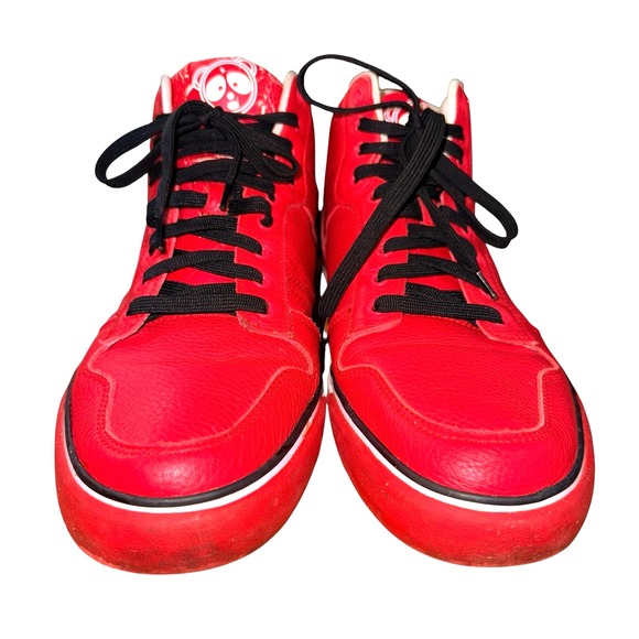PONY Red Leather Mid Top Sneakers MENS 13 PRE-OWNED Shaun Neff Signature Shoes - Picture 1 of 15